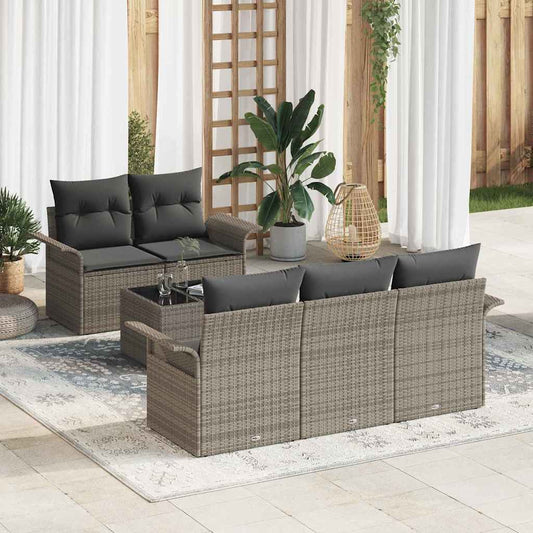 Garten-Sofa-Set mit Kissen Manuell 6 pcs Grau 55 x 55 x 37 cm