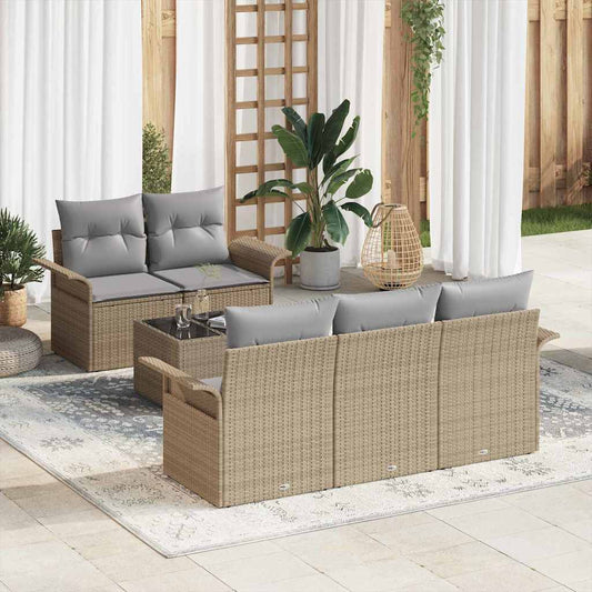 Garten-Sofa-Set mit Kissen 6 pcs Beige, Grau 55 x 55 x 37 cm