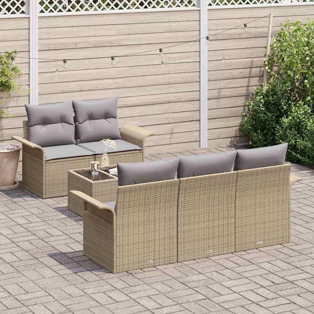Garten-Sofa-Set mit Kissen 6 pcs Beige, Grau 55 x 55 x 37 cm