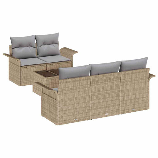 Garten-Sofa-Set mit Kissen 6 pcs Beige, Grau 55 x 55 x 37 cm