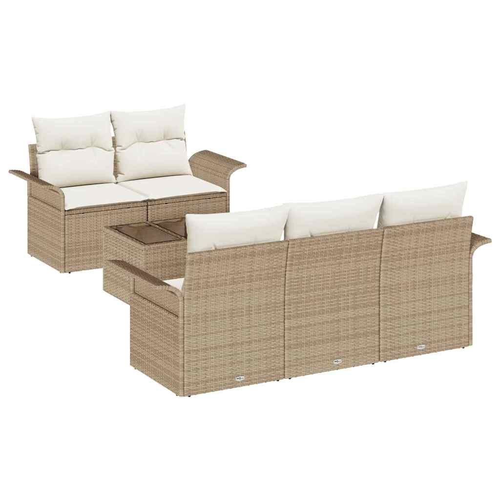 Garten-Sofa-Set mit Kissen 6 pcs Beige, Creme 55 x 55 x 37 cm