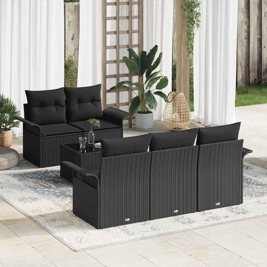 Garten-Sofa-Set mit Kissen 6 pcs Schwarz 55 x 55 x 37 cm
