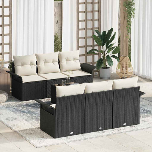 Garten-Sofa-Set mit Kissen 7 pcs Schwarz, Creme 55 x 55 x 37 cm