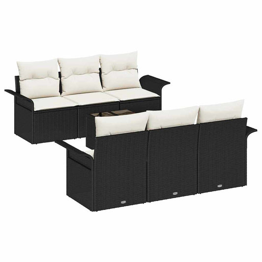 Garten-Sofa-Set mit Kissen 7 pcs Schwarz, Creme 55 x 55 x 37 cm