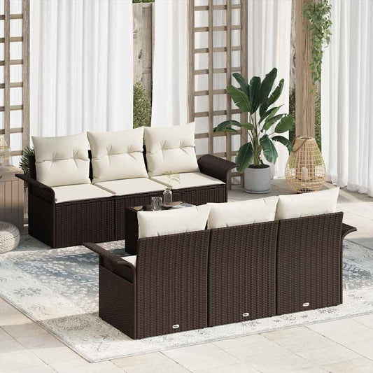 Garten-Sofa-Set mit Kissen 7 pcs Braun, Creme 55 x 55 x 37 cm
