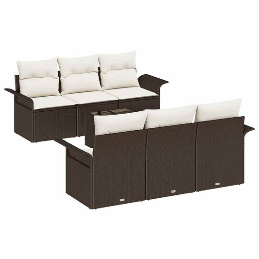 Garten-Sofa-Set mit Kissen 7 pcs Braun, Creme 55 x 55 x 37 cm