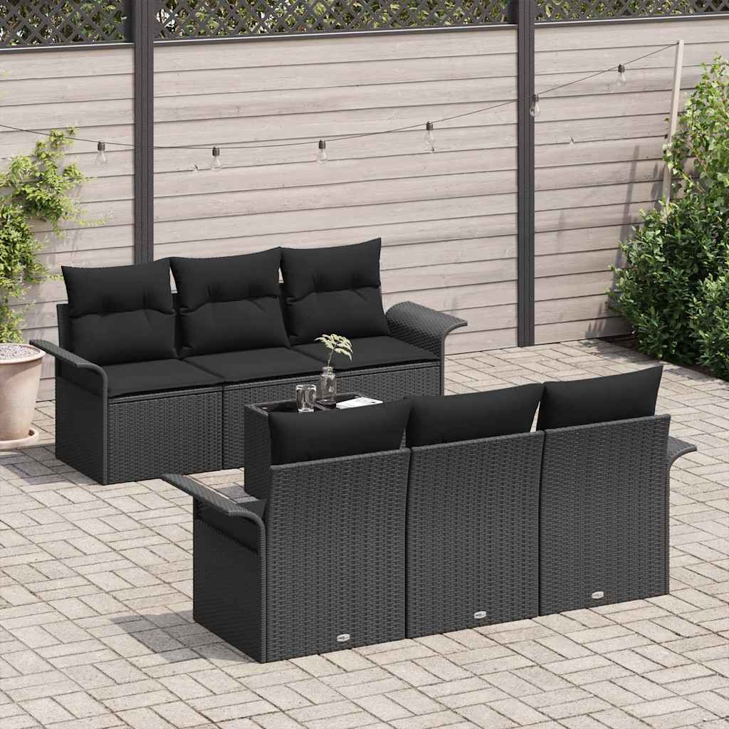 Garten-Sofa-Set mit Kissen 7 pcs Schwarz 55 x 55 x 37 cm