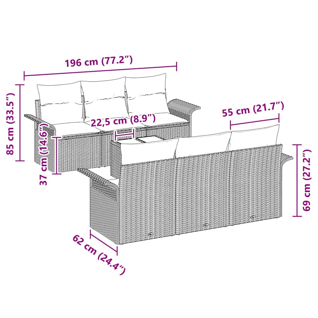 Garten-Sofa-Set mit Kissen 7 pcs Schwarz 55 x 55 x 37 cm