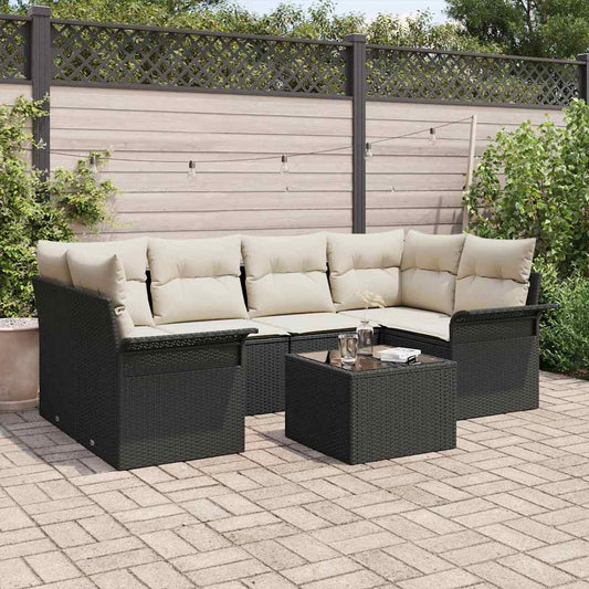 Garten-Sofa-Set mit Kissen 7 pcs Schwarz, Creme 55 x 55 x 37 cm