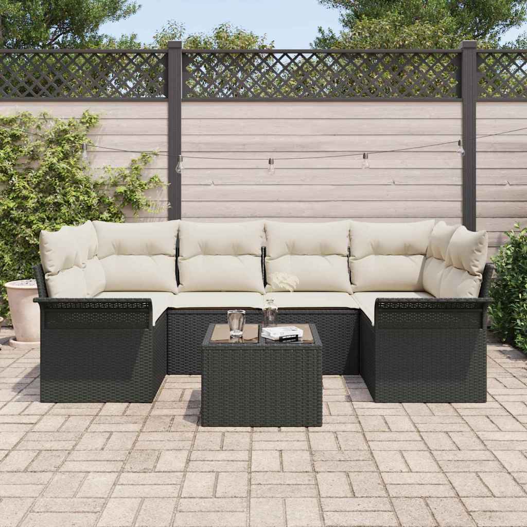 Garten-Sofa-Set mit Kissen 7 pcs Schwarz, Creme 55 x 55 x 37 cm