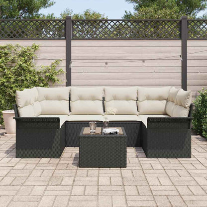 Garten-Sofa-Set mit Kissen 7 pcs Schwarz, Creme 55 x 55 x 37 cm