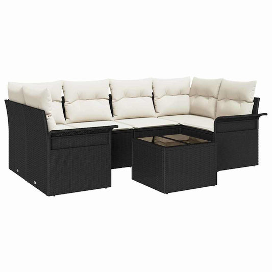 Garten-Sofa-Set mit Kissen 7 pcs Schwarz, Creme 55 x 55 x 37 cm