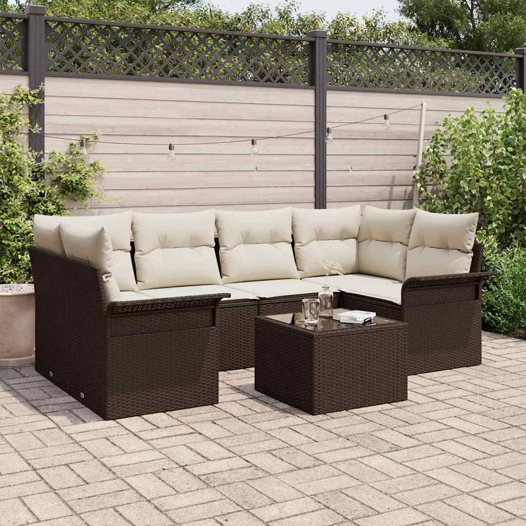 Garten-Sofa-Set mit Kissen 7 pcs Braun, Creme 55 x 55 x 37 cm