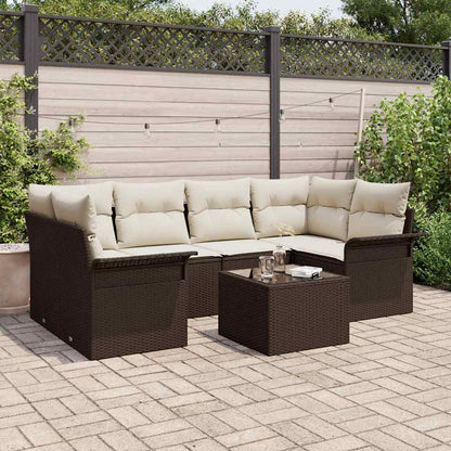Garten-Sofa-Set mit Kissen 7 pcs Braun, Creme 55 x 55 x 37 cm