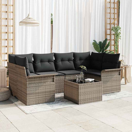Garten-Sofa-Set mit Kissen Manuell 7 pcs Grau 55 x 55 x 37 cm