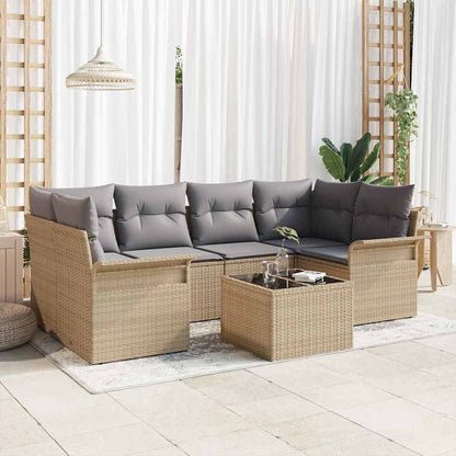 Garten-Sofa-Set mit Kissen 7 pcs Beige, Grau 55 x 55 x 37 cm