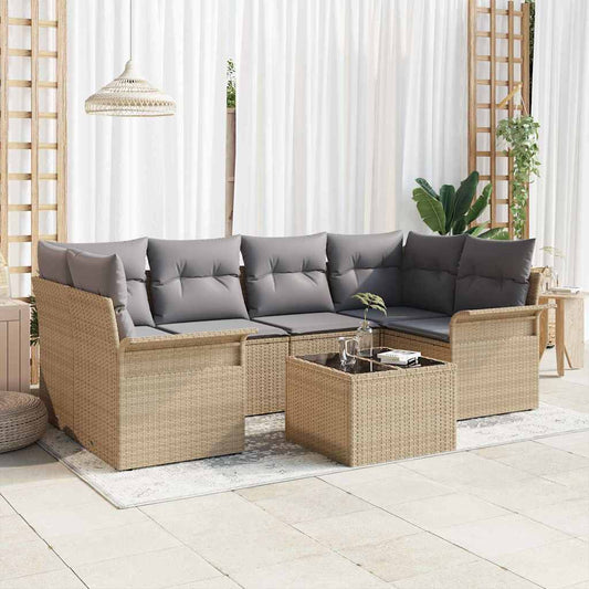 Garten-Sofa-Set mit Kissen 7 pcs Beige, Grau 55 x 55 x 37 cm
