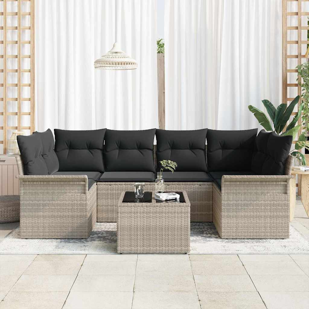 Garten-Sofa-Set 7 pcs Hellgrau, Dunkelgrau 55 x 55 x 37 cm