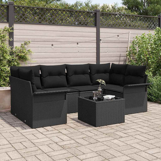 Garten-Sofa-Set mit Kissen 7 pcs Schwarz 55 x 55 x 37 cm
