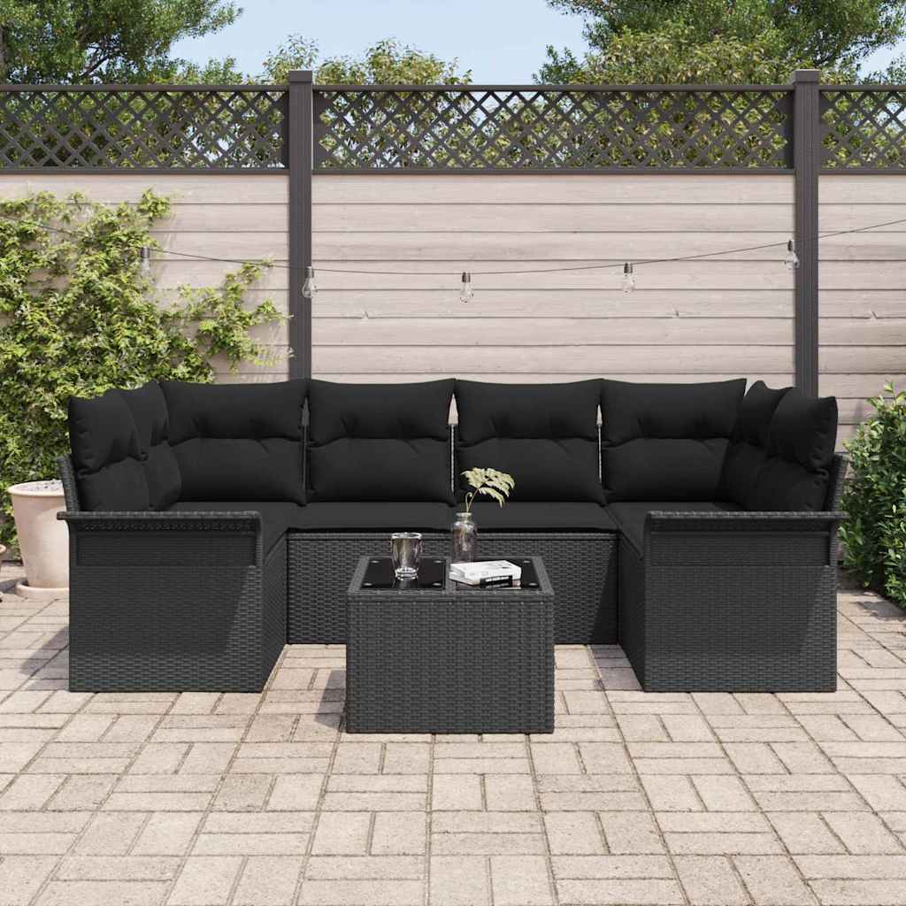 Garten-Sofa-Set mit Kissen 7 pcs Schwarz 55 x 55 x 37 cm