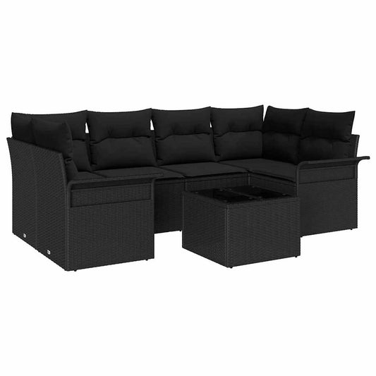 Garten-Sofa-Set mit Kissen 7 pcs Schwarz 55 x 55 x 37 cm