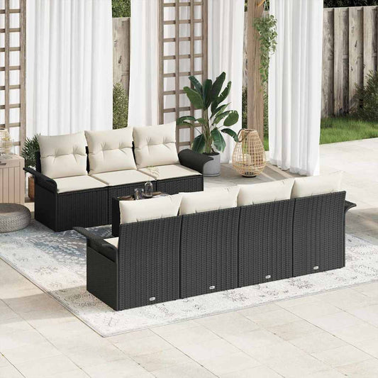 Garten-Sofa-Set mit Kissen 8 pcs Schwarz, Creme 55 x 55 x 37 cm