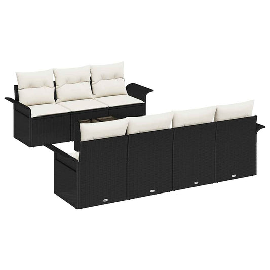 Garten-Sofa-Set mit Kissen 8 pcs Schwarz, Creme 55 x 55 x 37 cm