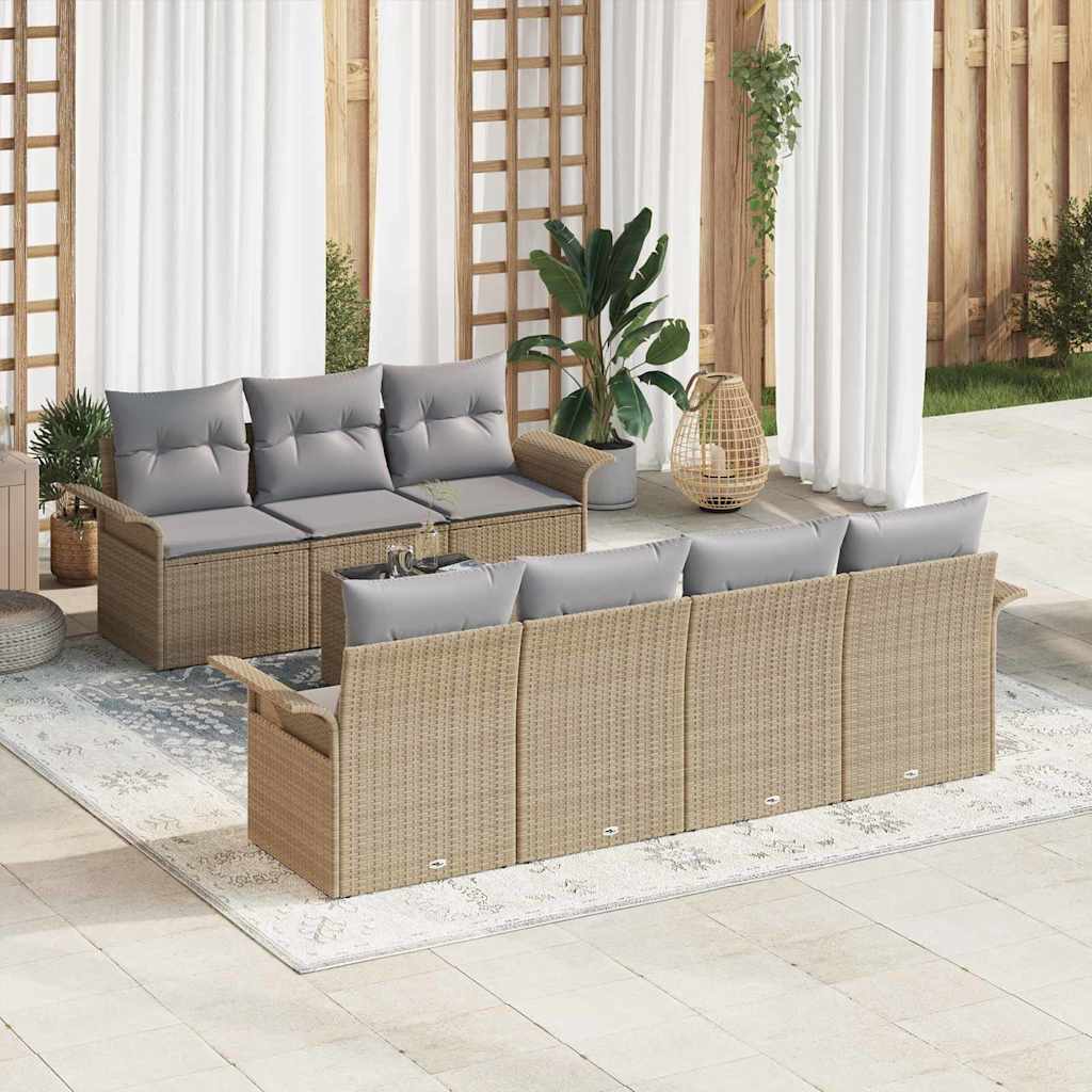 Garten-Sofa-Set mit Kissen 8 pcs Beige, Grau 55 x 55 x 37 cm