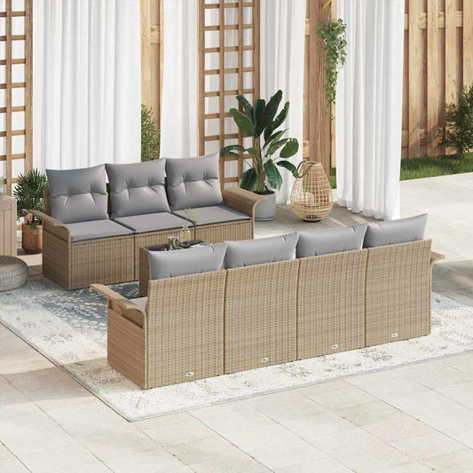 Garten-Sofa-Set mit Kissen 8 pcs Beige, Grau 55 x 55 x 37 cm