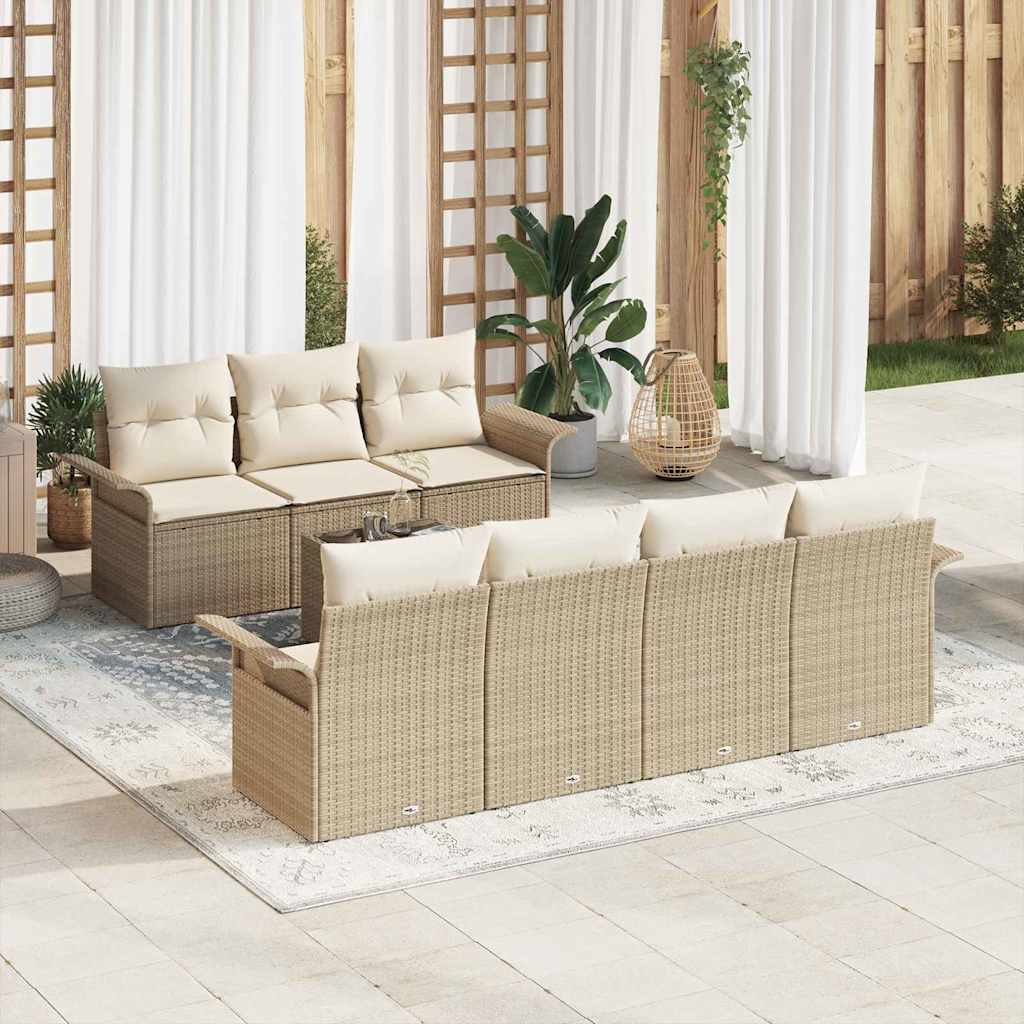 Garten-Sofa-Set mit Kissen 8 pcs Beige, Creme 55 x 55 x 37 cm