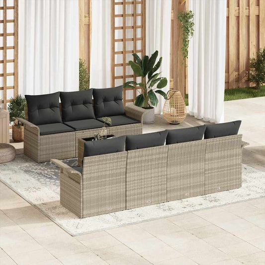 Garten-Sofa-Set 8 pcs Hellgrau mit dunkelgrauen Kissen