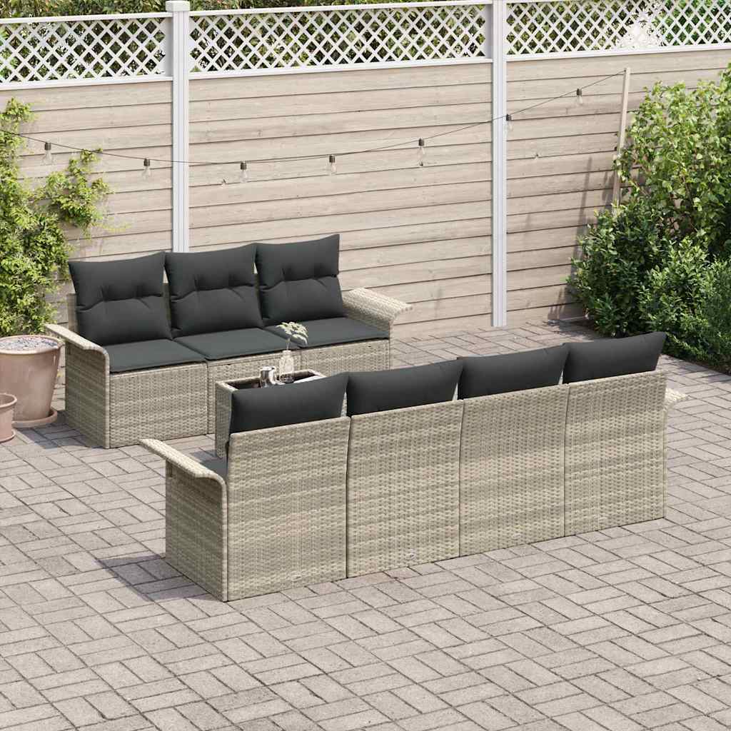 Garten-Sofa-Set 8 pcs Hellgrau mit dunkelgrauen Kissen