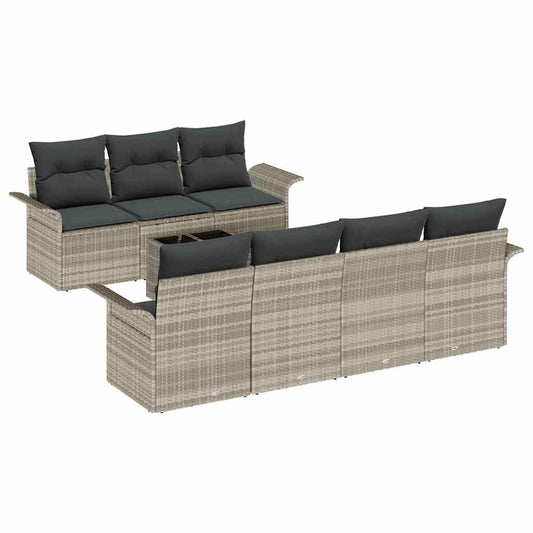 Garten-Sofa-Set 8 pcs Hellgrau mit dunkelgrauen Kissen