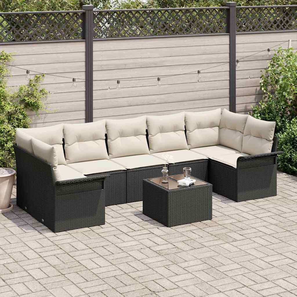 Garten-Sofa-Set mit Kissen 8 pcs Schwarz, Creme 55 x 55 x 37 cm