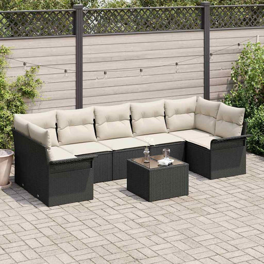 Garten-Sofa-Set mit Kissen 8 pcs Schwarz, Creme 55 x 55 x 37 cm