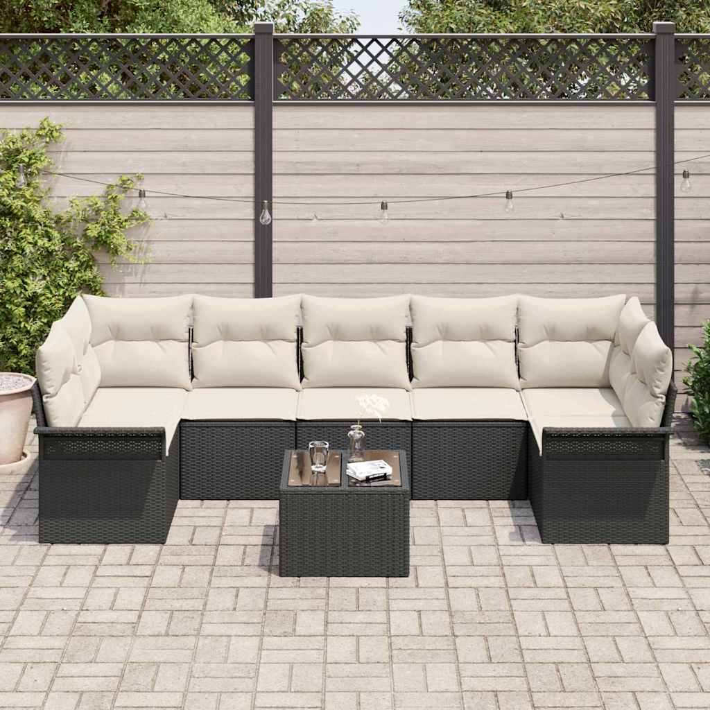 Garten-Sofa-Set mit Kissen 8 pcs Schwarz, Creme 55 x 55 x 37 cm