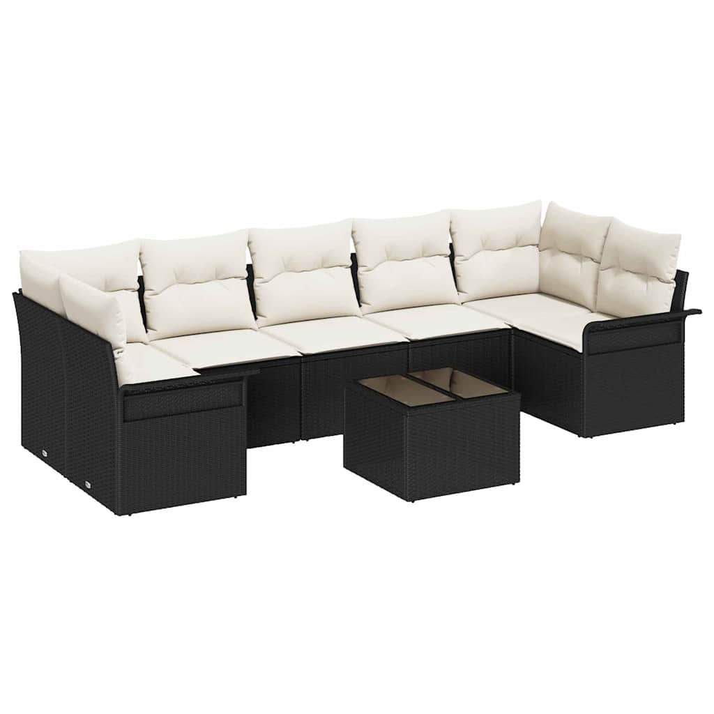 Garten-Sofa-Set mit Kissen 8 pcs Schwarz, Creme 55 x 55 x 37 cm