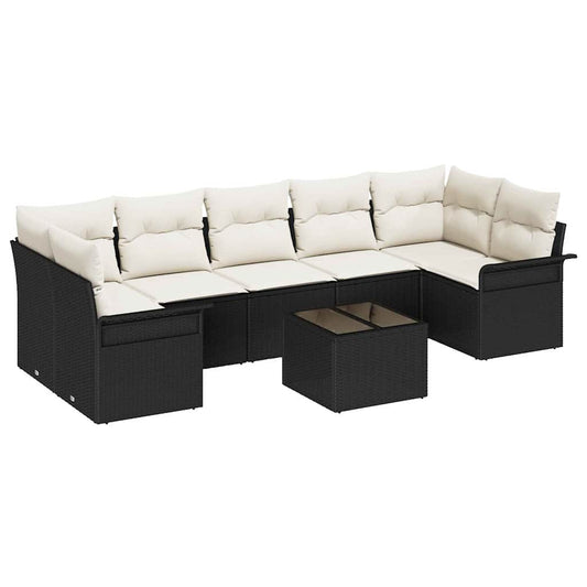Garten-Sofa-Set mit Kissen 8 pcs Schwarz, Creme 55 x 55 x 37 cm