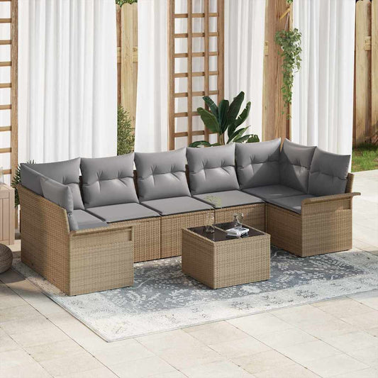 Garten-Sofa-Set mit Kissen 8 pcs Beige, Grau 55 x 55 x 37 cm