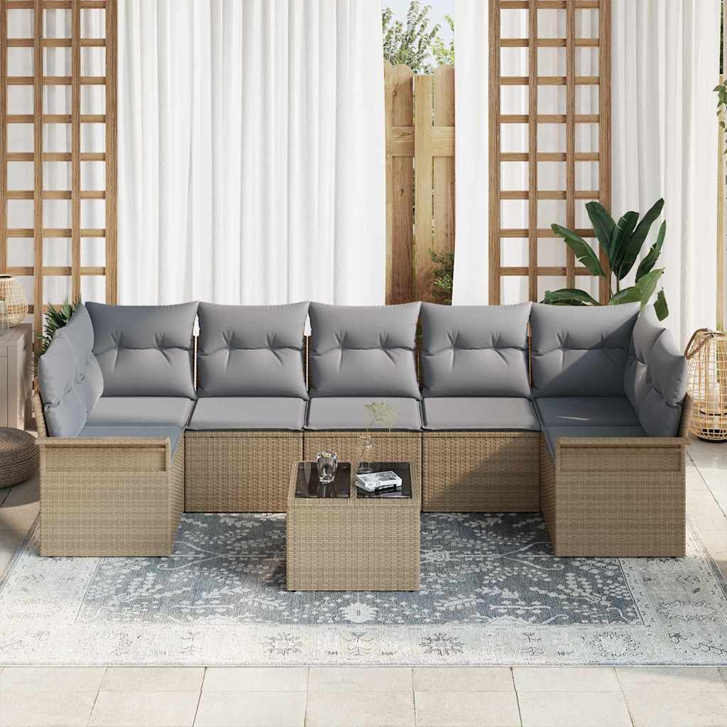 Garten-Sofa-Set mit Kissen 8 pcs Beige, Grau 55 x 55 x 37 cm
