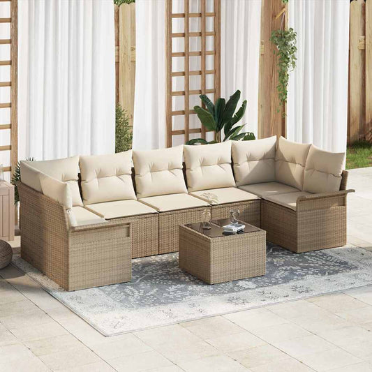 Garten-Sofa-Set mit Kissen 8 pcs Beige, Creme 55 x 55 x 37 cm