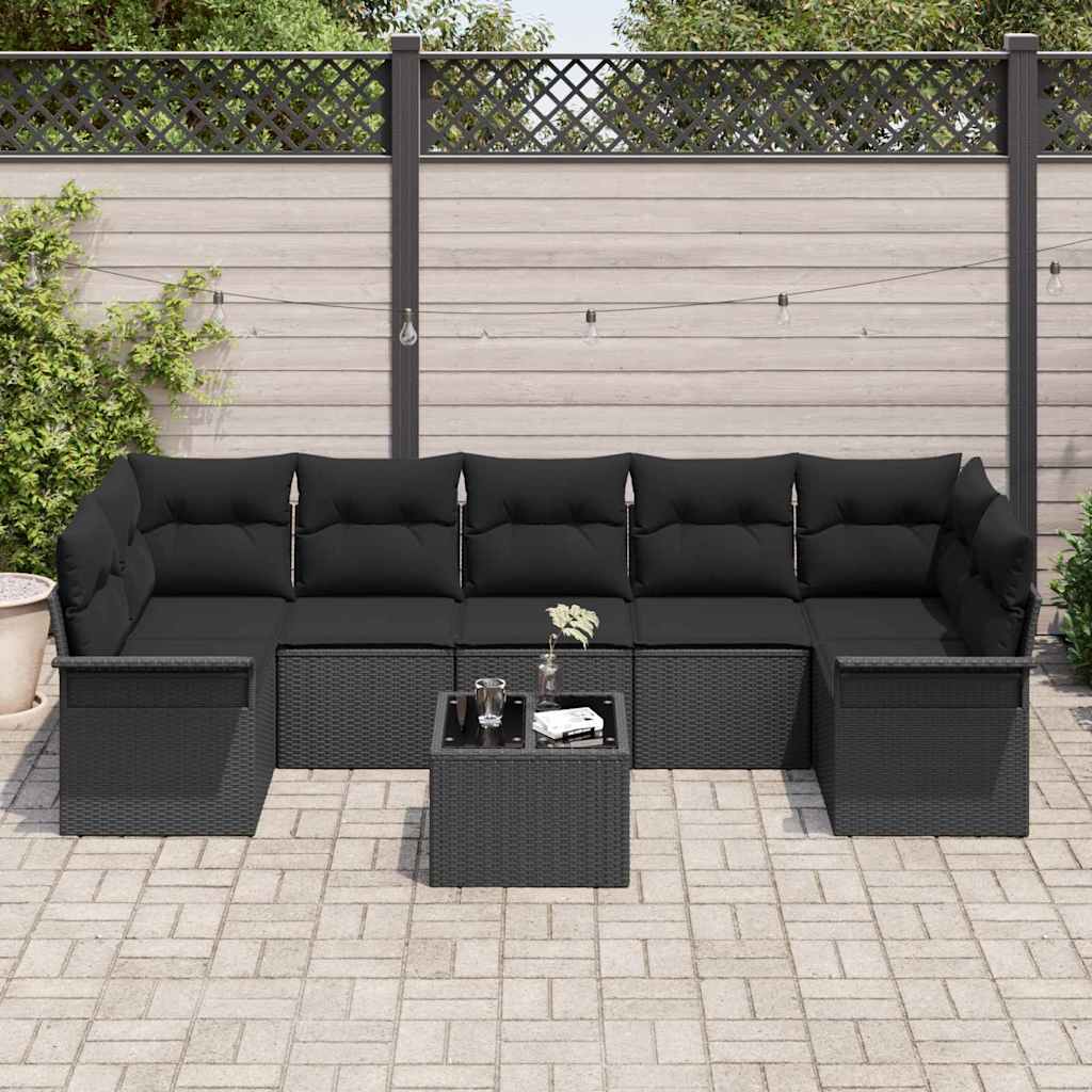 Garten-Sofa-Set mit Kissen 8 pcs Schwarz 55 x 55 x 37 cm