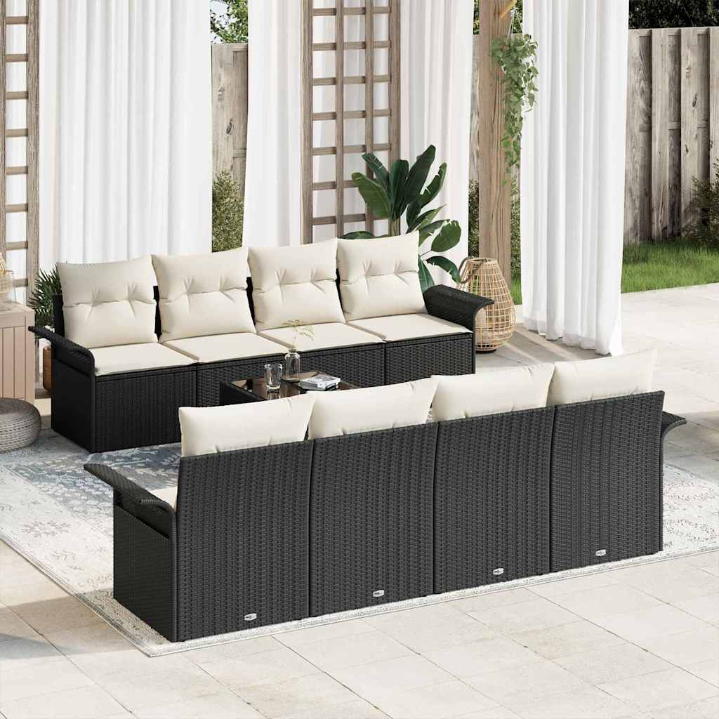 Garten-Sofa-Set mit Kissen 9 pcs Schwarz, Creme 55 x 55 x 37 cm