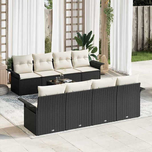 Garten-Sofa-Set mit Kissen 9 pcs Schwarz, Creme 55 x 55 x 37 cm