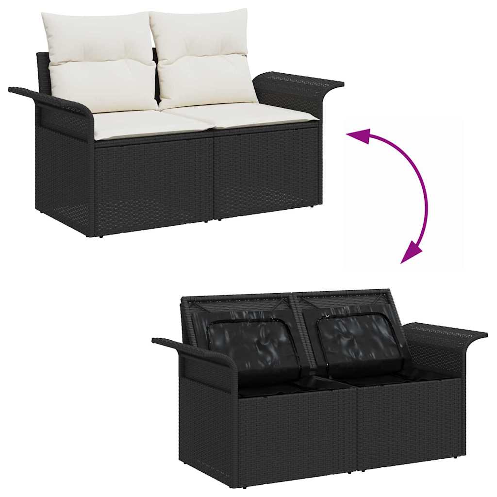 Garten-Sofa-Set mit Kissen 9 pcs Schwarz, Creme 55 x 55 x 37 cm