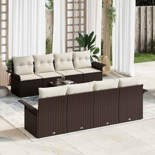 Garten-Sofa-Set mit Kissen 9 pcs Braun, Creme 55 x 55 x 37 cm