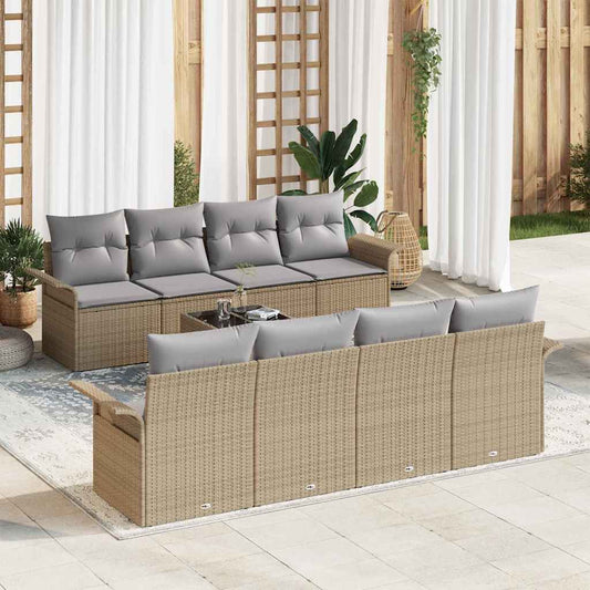 Garten-Sofa-Set mit Kissen 9 pcs Beige, Grau 55 x 55 x 37 cm