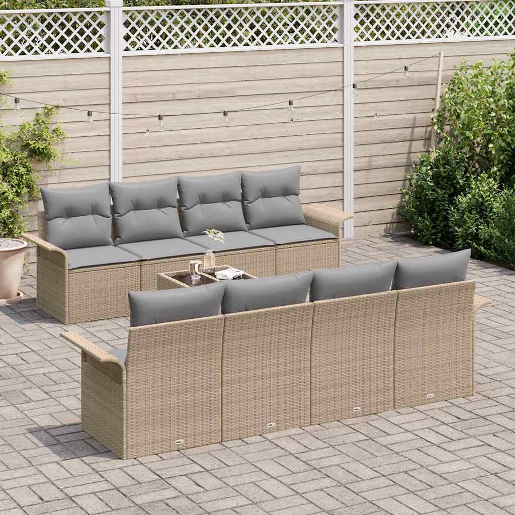 Garten-Sofa-Set mit Kissen 9 pcs Beige, Grau 55 x 55 x 37 cm