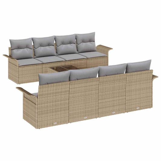 Garten-Sofa-Set mit Kissen 9 pcs Beige, Grau 55 x 55 x 37 cm