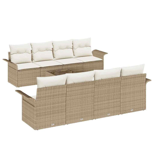 Garten-Sofa-Set mit Kissen 9 pcs Beige, Creme 55 x 55 x 37 cm